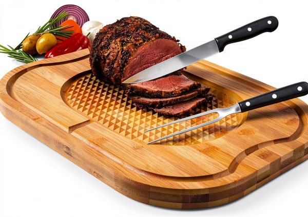 Carving Knife Set for Meat Turkey, Set of 2 Stainless Steel Carving Fork Guard and Slicer Home Gourmet BBQ Tools Cutlery Knives for Brisket Meat Roast Ham-2