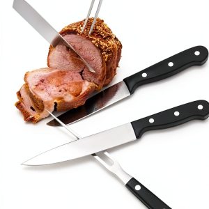 Carving Knife Set for Meat Turkey, Set of 2 Stainless Steel Carving Fork Guard and Slicer Home Gourmet BBQ Tools Cutlery Knives for Brisket Meat Roast Ham-0