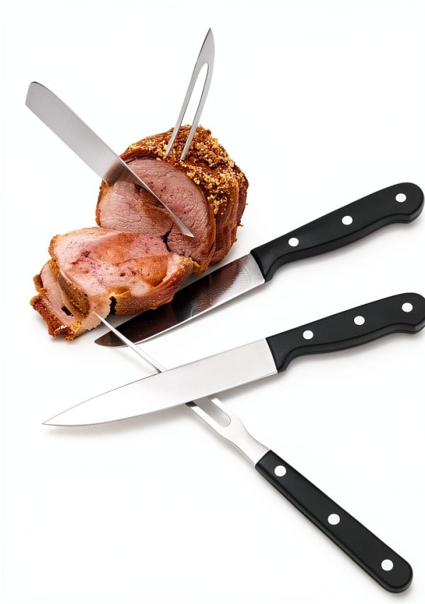 Carving Knife Set for Meat Turkey, Set of 2 Stainless Steel Carving Fork Guard and Slicer Home Gourmet BBQ Tools Cutlery Knives for Brisket Meat Roast Ham-0