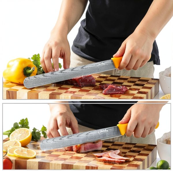 Brisket Knife OHOLA 2PCS Carving Set 12" Orange & 10" Yellow Stainless-2