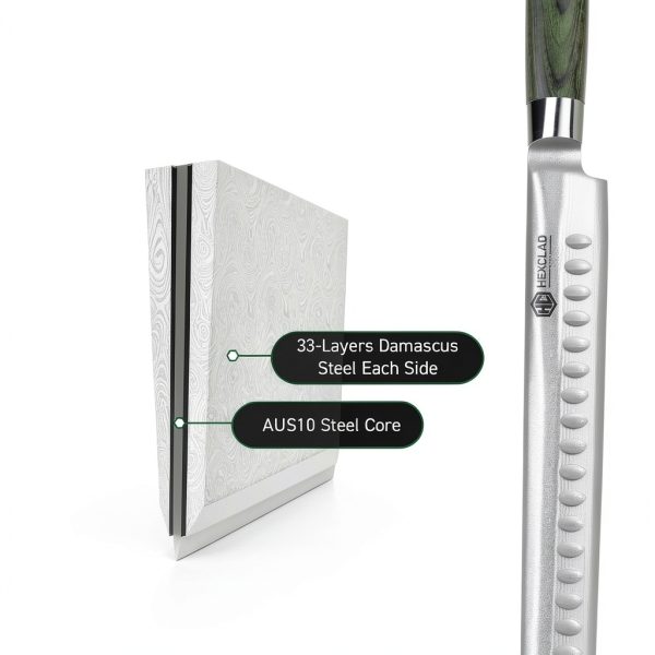 HexClad Carving Knife 10-Inch Fork, Damascus Steel Pakkawood Handle-3