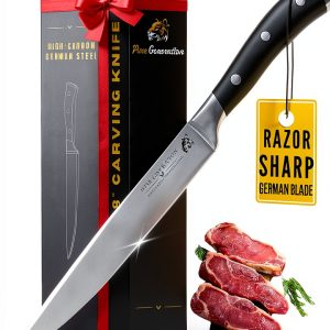 8" Carving Knife for Meat – Butcher Knife, Razor Sharp German Steel Slicing Knife with Ergonomic Handle for Turkey, Ham, Fruits, and Meat Cutting-0