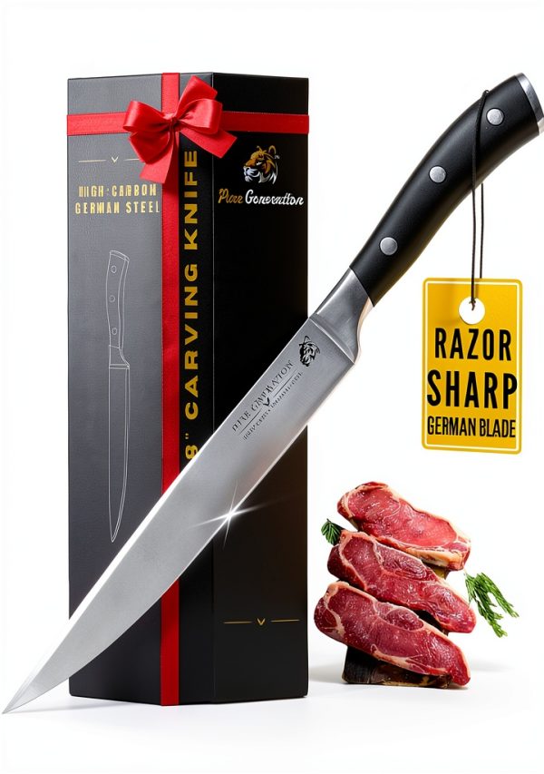 8" Carving Knife for Meat – Butcher Knife, Razor Sharp German Steel Slicing Knife with Ergonomic Handle for Turkey, Ham, Fruits, and Meat Cutting-0