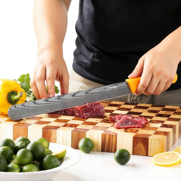 Brisket Knife OHOLA 2PCS Carving Set 12" Orange & 10" Yellow Stainless-7
