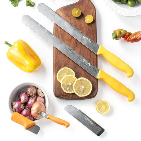 Brisket Knife OHOLA 2PCS Carving Set 12" Orange & 10" Yellow Stainless-4