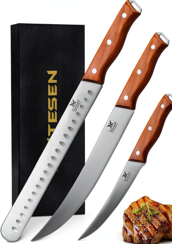 Professional Brisket Carving Knife Set Naitesen 3PCS Rosewood 10in/7in-0