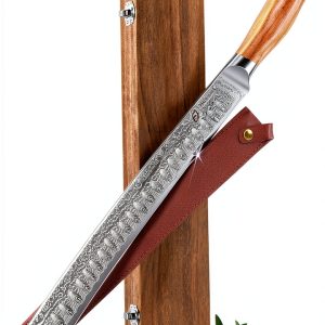 Damascus Brisket Knife 12" Emojoy Japanese Steel Olive Wood-0