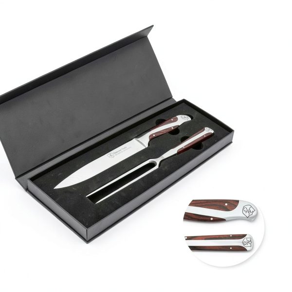 German Forged Steel Carving Knife & Fork Set Hammer Stahl 8in-3