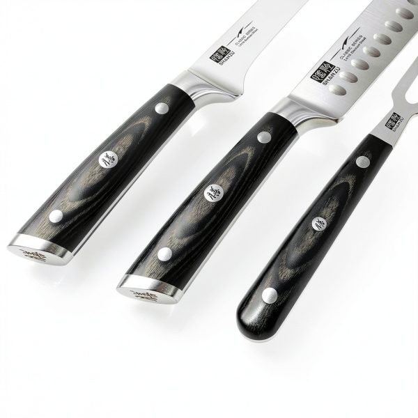 Carving Knife Set SHAN ZU 3-Piece 12" Stainless Steel with Wood Handle-3