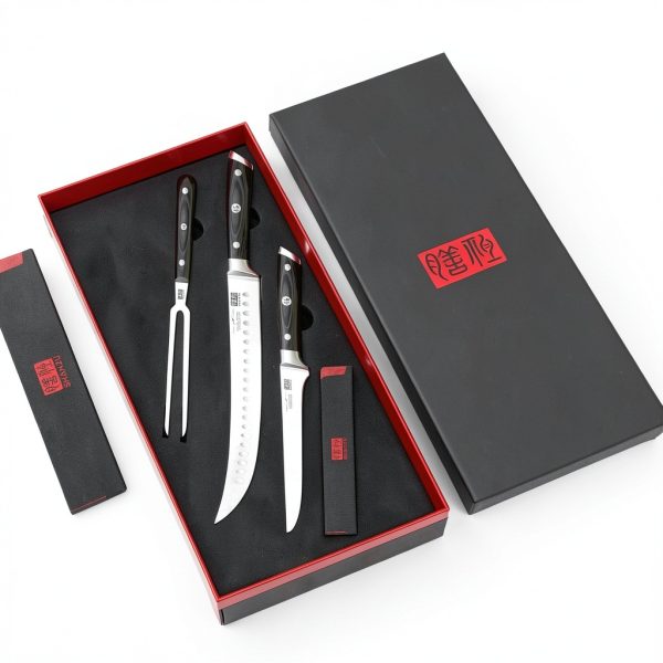 Carving Knife Set SHAN ZU 3-Piece 12" Stainless Steel with Wood Handle-4