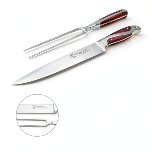 German Forged Steel Carving Knife & Fork Set Hammer Stahl 8in-2