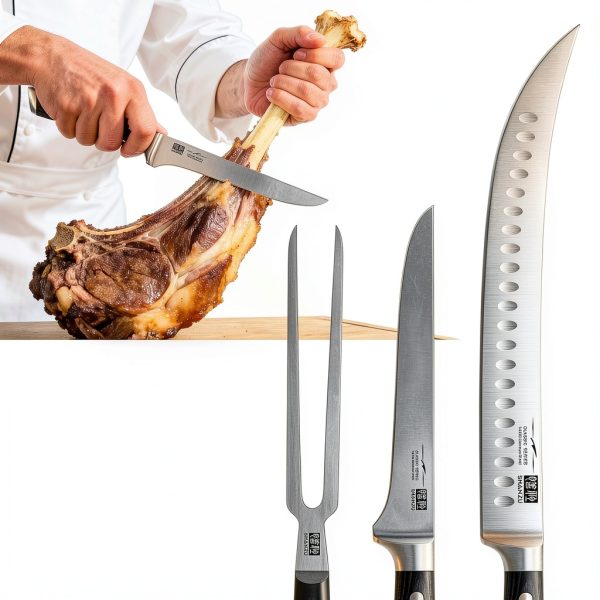 Carving Knife Set SHAN ZU 3-Piece 12" Stainless Steel with Wood Handle-2