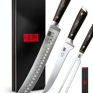 Carving Knife Set SHAN ZU 3-Piece 12" Stainless Steel with Wood Handle-0