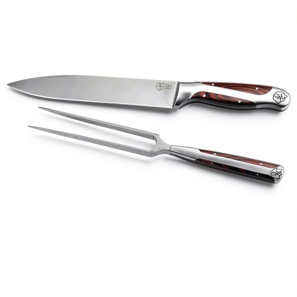 German Forged Steel Carving Knife & Fork Set Hammer Stahl 8in-4