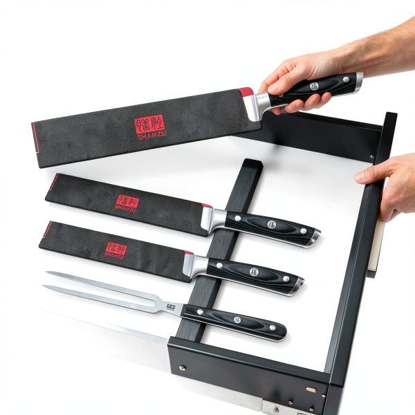 Carving Knife Set SHAN ZU 3-Piece 12" Stainless Steel with Wood Handle-5