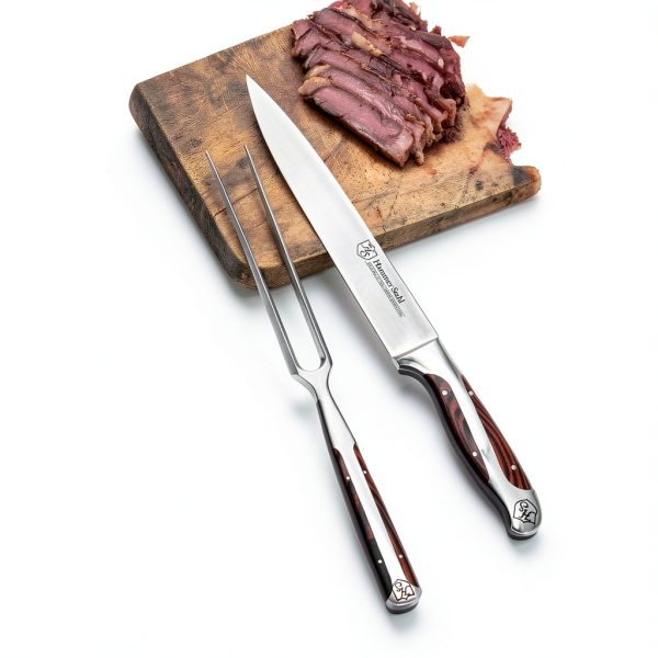 German Forged Steel Carving Knife & Fork Set Hammer Stahl 8in-1
