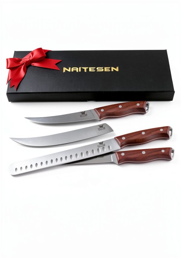 Professional Brisket Carving Knife Set Naitesen 3PCS Rosewood 10in/7in-5
