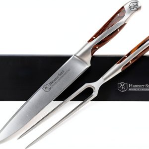 German Forged Steel Carving Knife & Fork Set Hammer Stahl 8in-0
